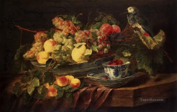Bodegón clásico con frutas y loro Bodegón clásico Pinturas al óleo